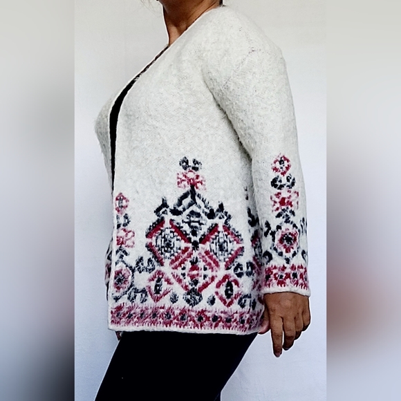 Knox Rose Women's Open Front Cardigan Nordic/Isle Pattern Fuzzy/Eyelach Medium - Picture 16 of 16